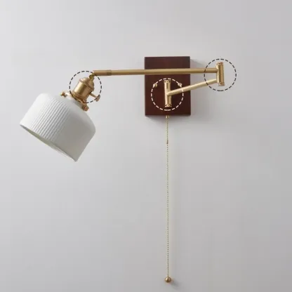 Vintage Bedside Walnut Swing Arm Wall Light with Glass Shade