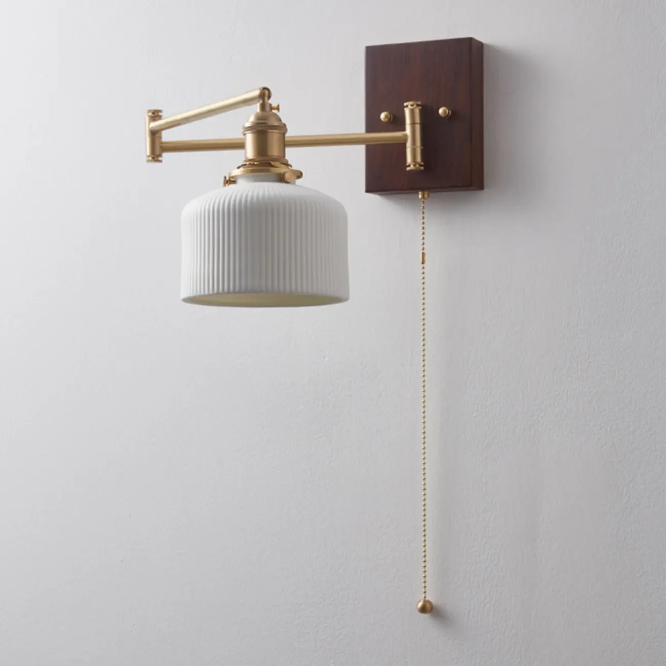 Vintage Bedside Walnut Swing Arm Wall Light with Glass Shade | homeyfad
