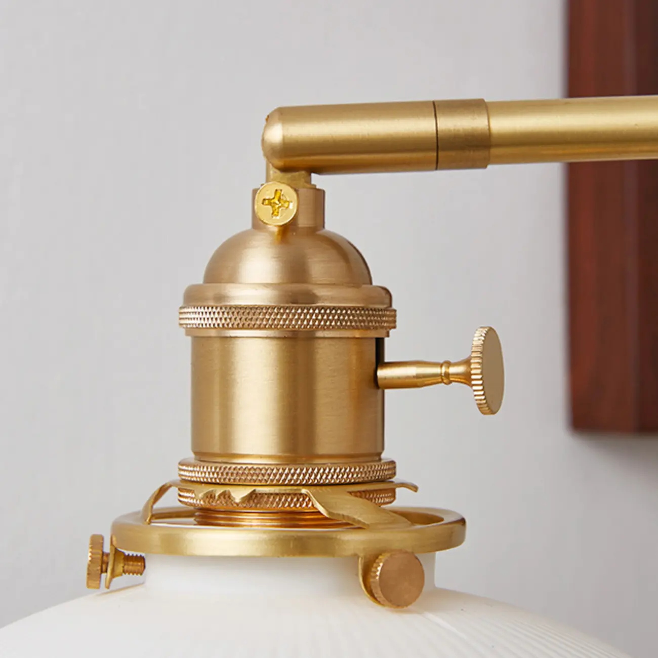 Vintage Bedside Walnut Swing Arm Wall Light with Glass Shade | homeyfad