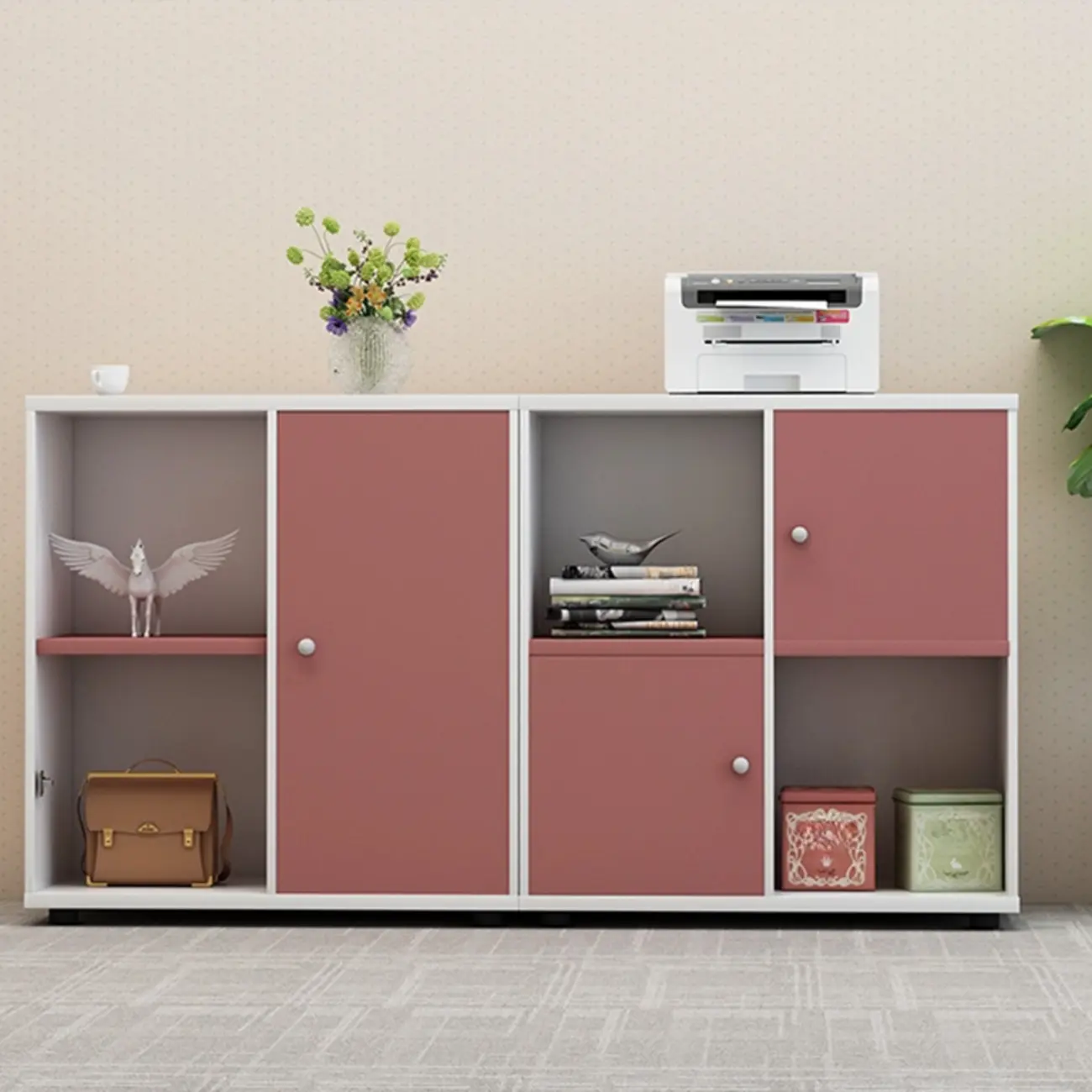 Glam Wooden Open Shelving Filing Cabinet with Doors for Office Image - 2 | homeyfad