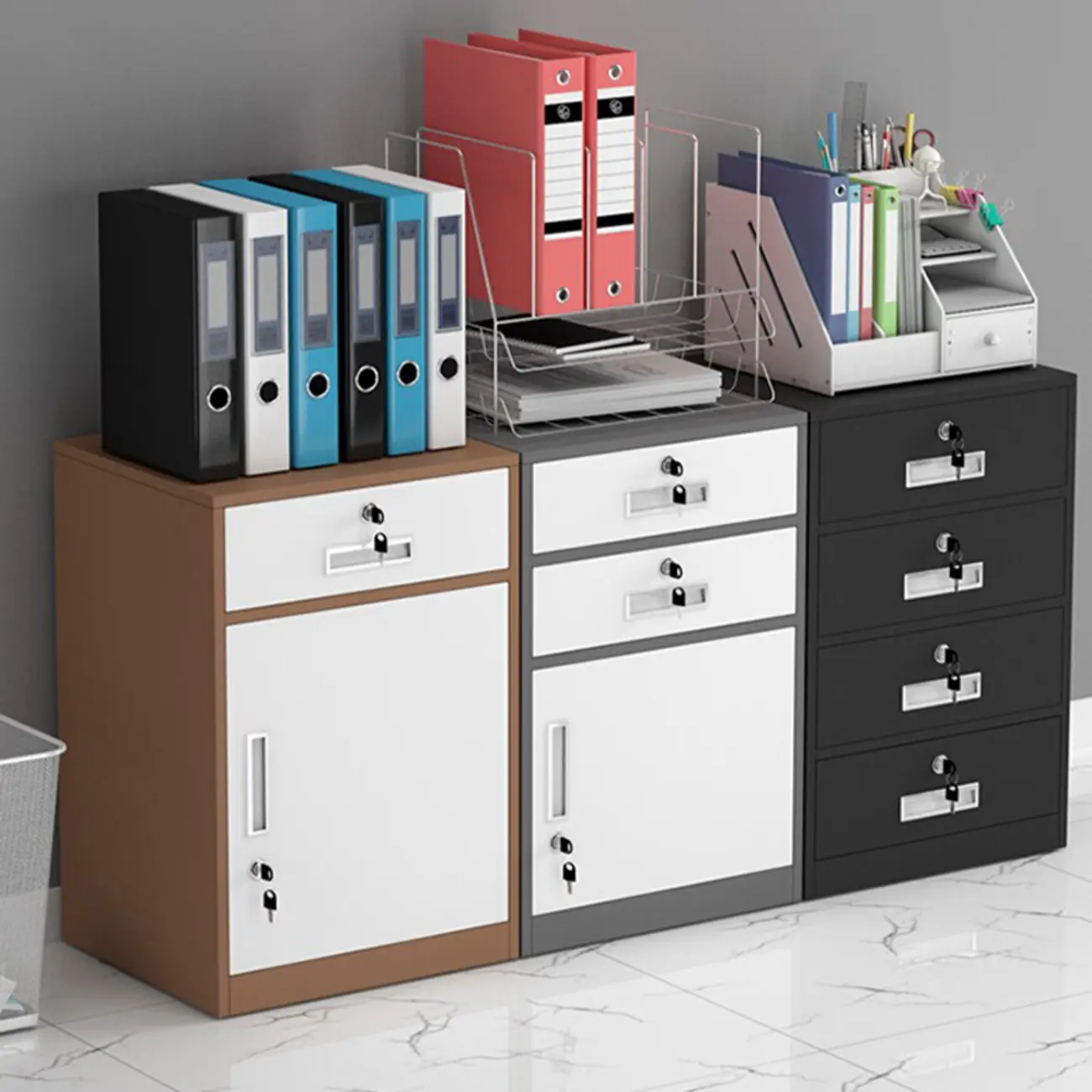 Durable Steel Locking Filing Cabinets with Locking Drawer for Office Image - 1 | homeyfad