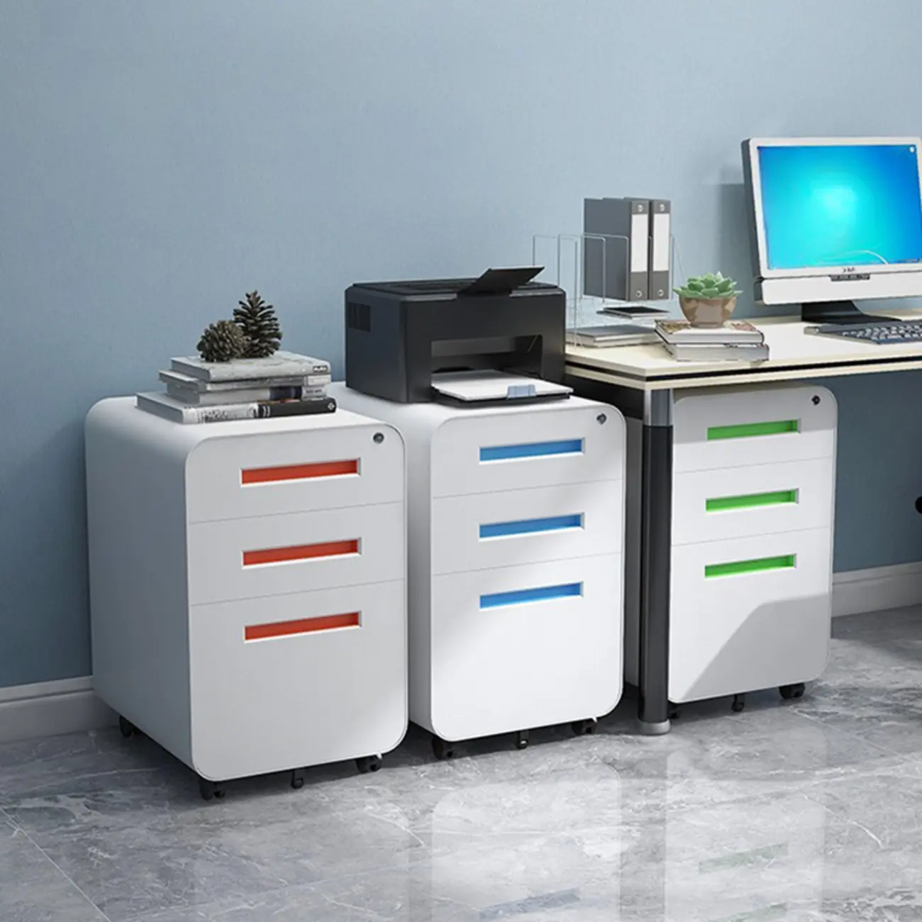 Classic Steel Mobile Filing Cabinets with Drawers for Home Office Image - 2 | homeyfad