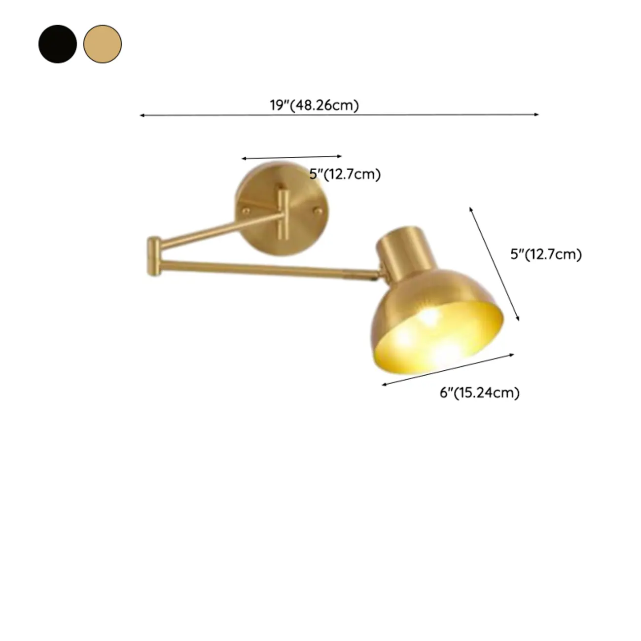 5 to 9 Inch Modern Swing Arm Brass Wall Light for Bedside #size