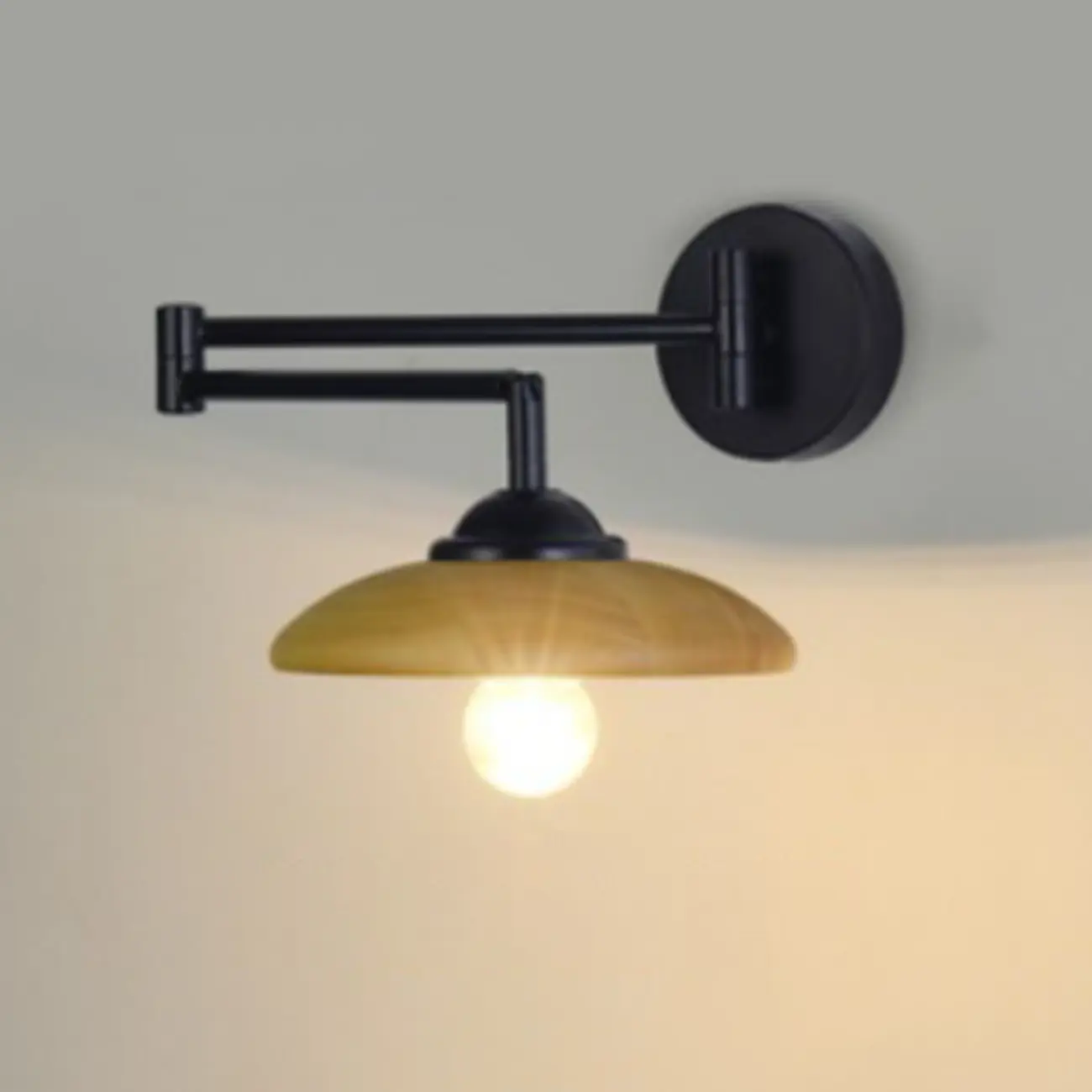 Modern Metal Wall Light with Adjustable Arm & Wood Shade Image - 4 | homeyfad