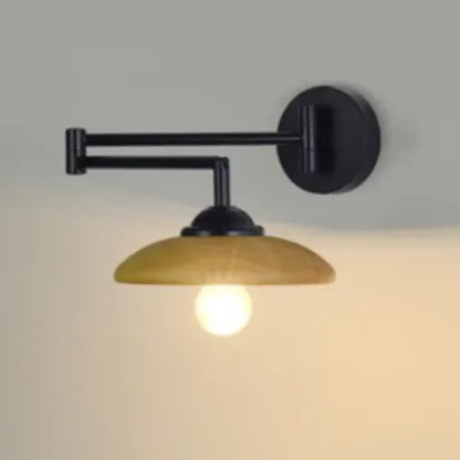 Modern Metal Wall Light with Adjustable Arm & Wood Shade Image - 4