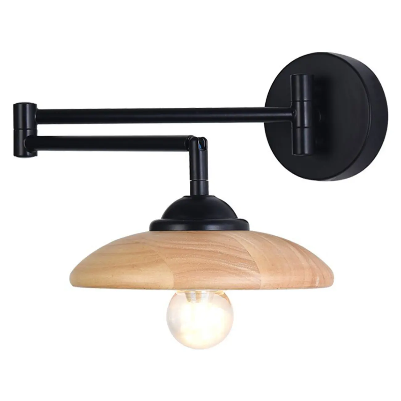 Modern Metal Wall Light with Adjustable Arm & Wood Shade Image - 7 | homeyfad