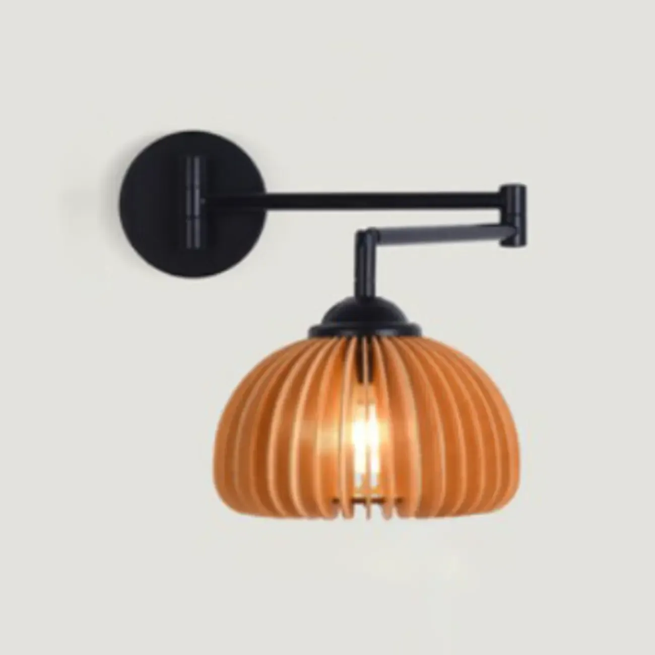 Modern Metal Wall Light with Adjustable Arm & Wood Shade Image - 8