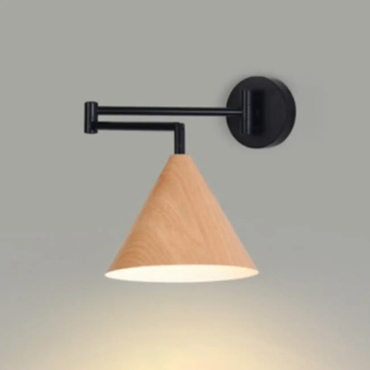 Modern Metal Wall Light with Adjustable Arm & Wood Shade Image - 9