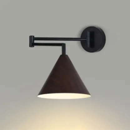 Modern Metal Wall Light with Adjustable Arm & Wood Shade Image - 11