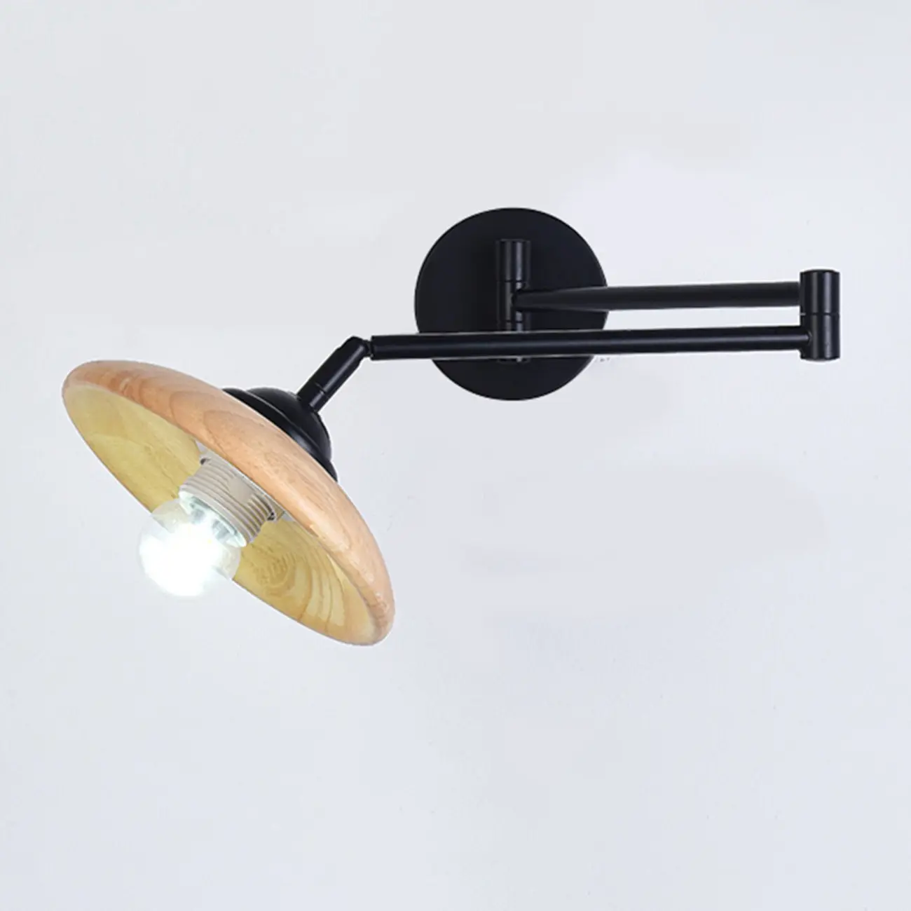 Modern Metal Wall Light with Adjustable Arm & Wood Shade Image - 12 | homeyfad