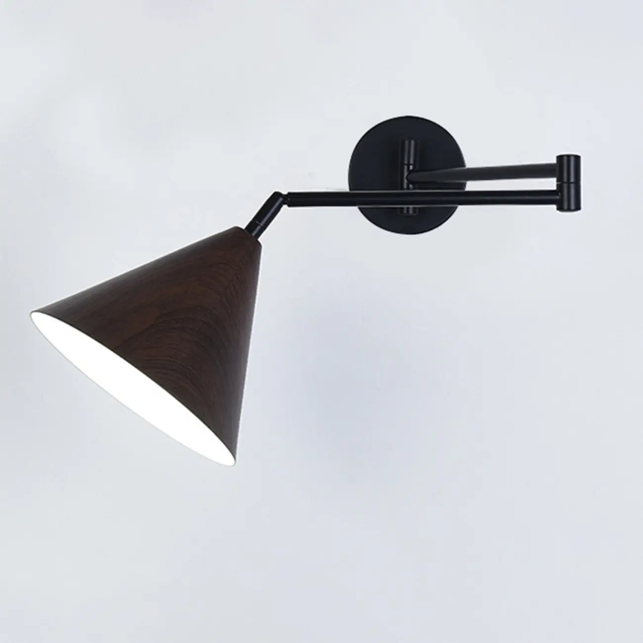 Modern Metal Wall Light with Adjustable Arm & Wood Shade Image - 13 | homeyfad