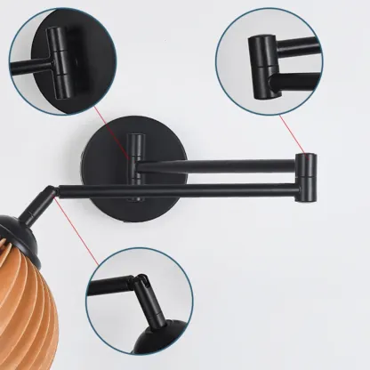 Modern Metal Wall Light with Adjustable Arm & Wood Shade Image - 14