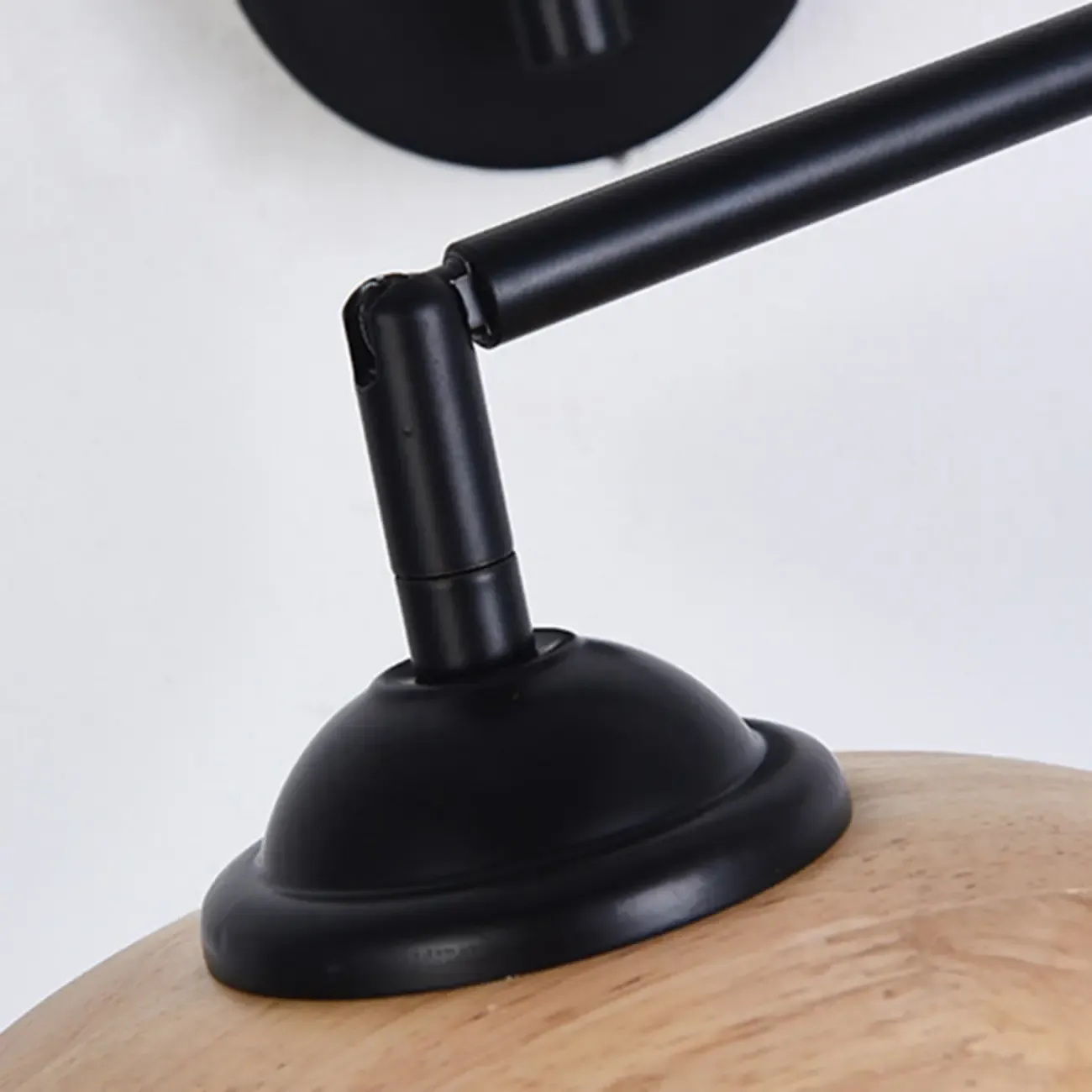 Modern Metal Wall Light with Adjustable Arm & Wood Shade Image - 17