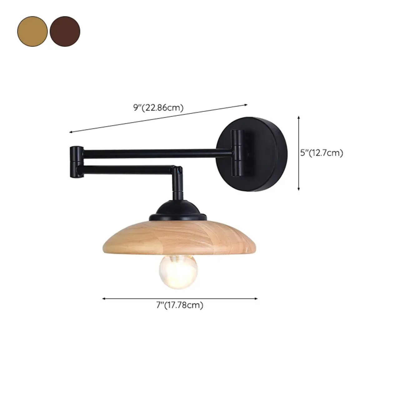 Modern Metal Wall Light with Adjustable Arm & Wood Shade #size