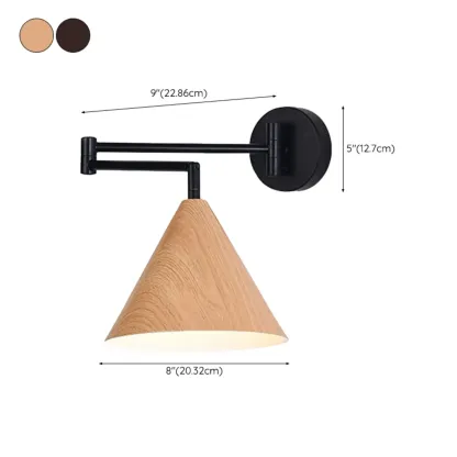 Modern Metal Wall Light with Adjustable Arm & Wood Shade Image - 23
