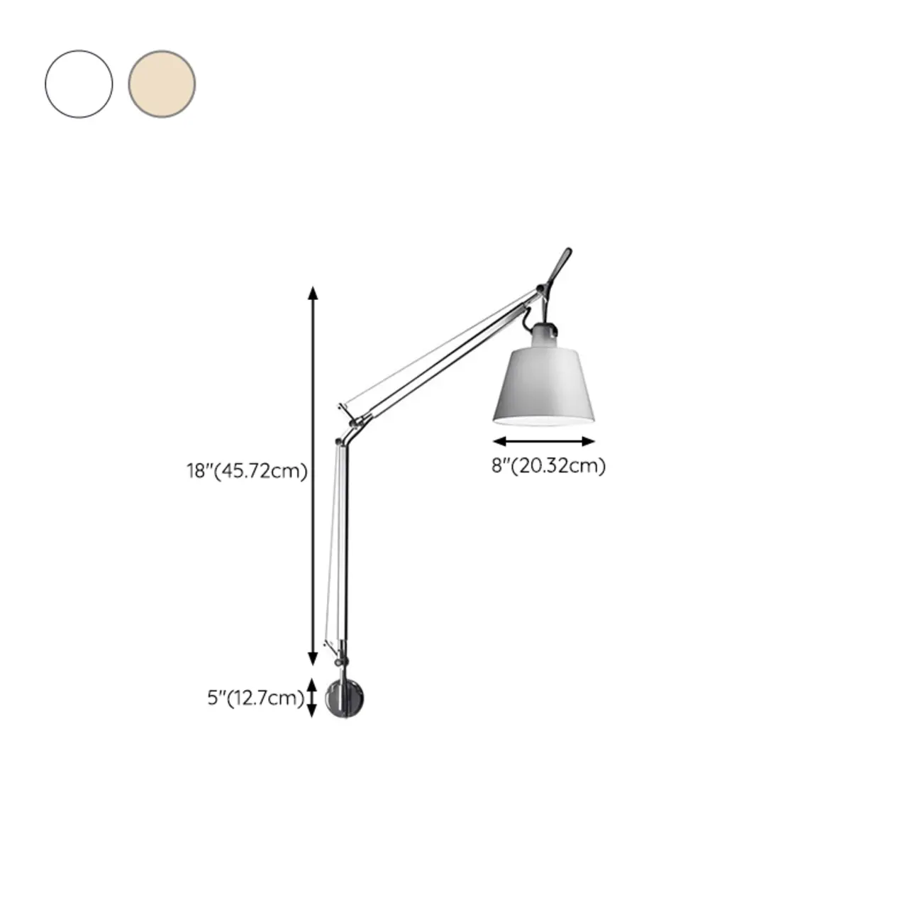 Minimalist Chrome Adjustable Wall Light with Fabric Shade #size