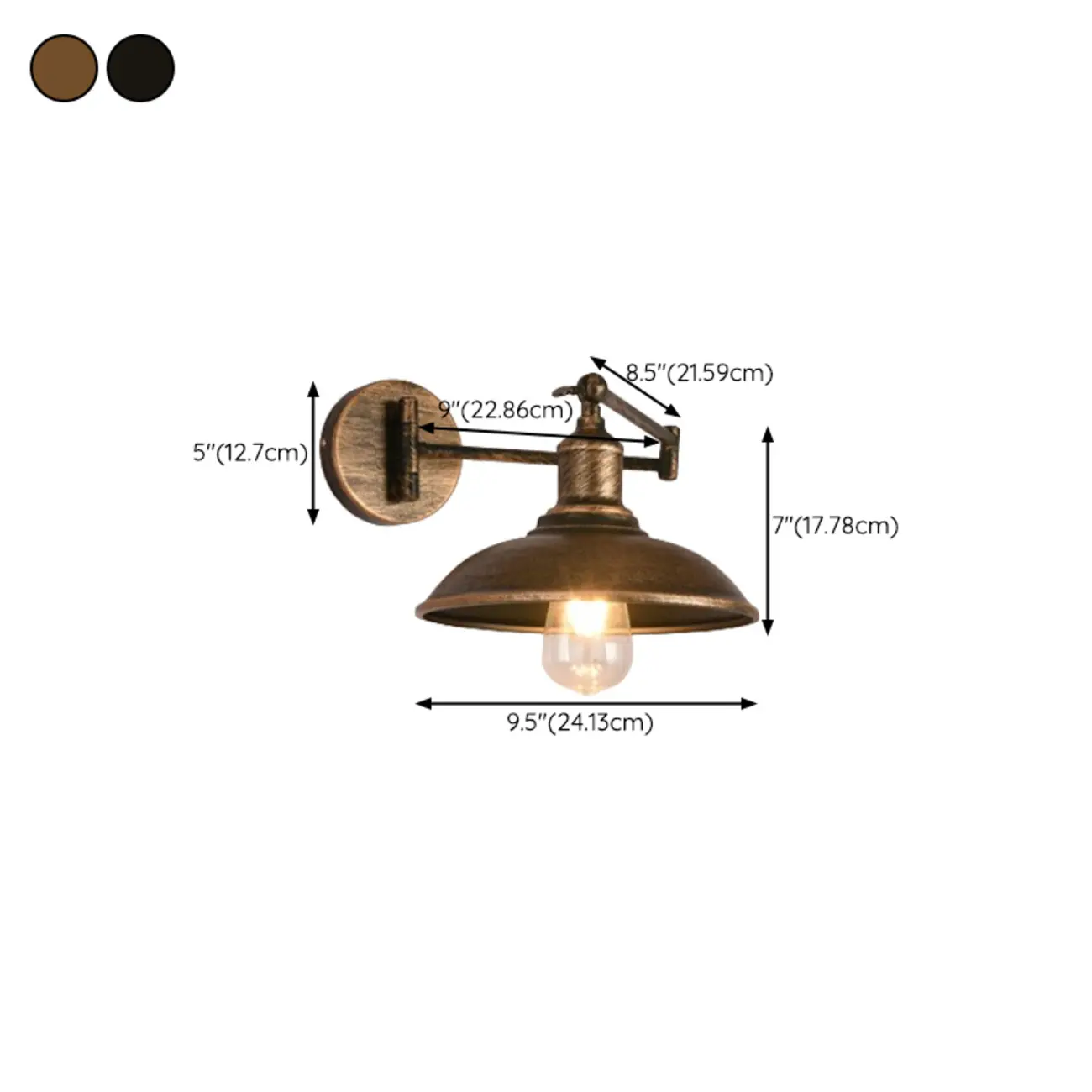 Industrial Dome-Shaped Swing Arm Wall Light for Living Room #size