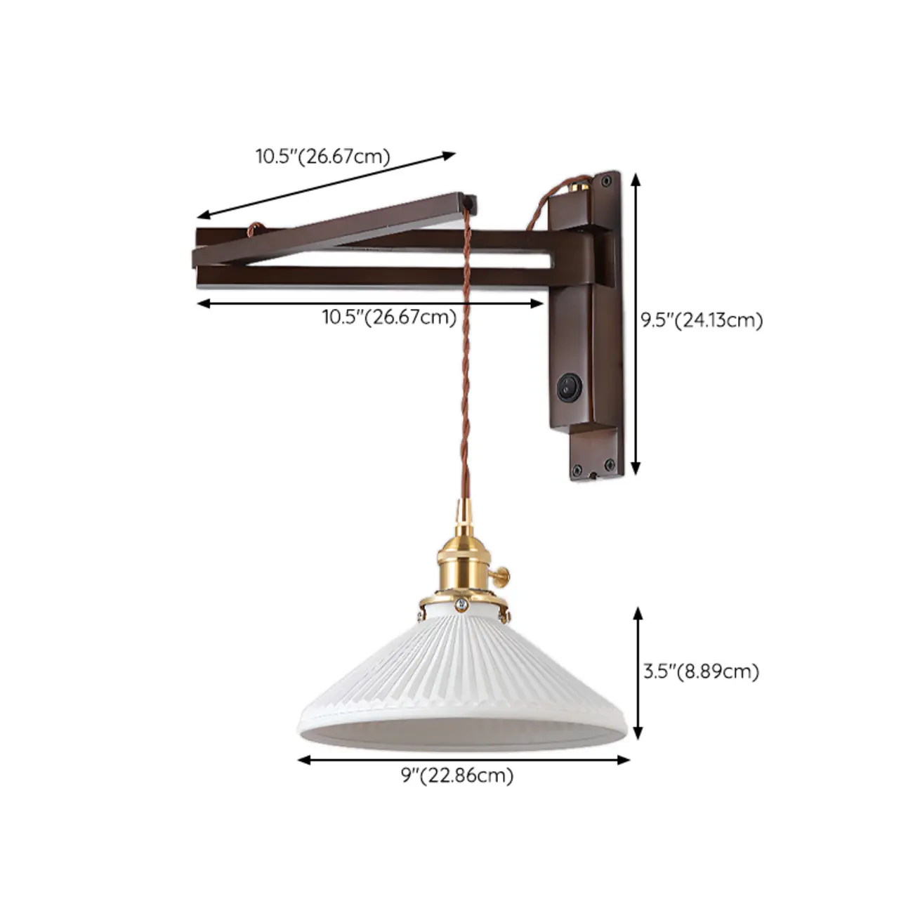 Industrial Swing Arm Wall Sconce for Bedroom and Living Room #size