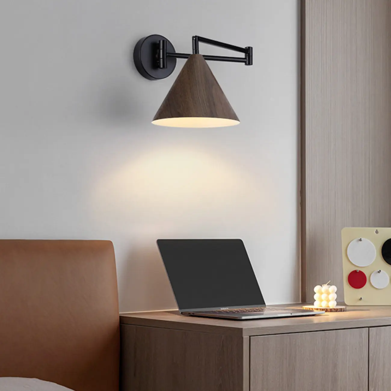Modern Minimalist Conial Swing Arm Wall Light for Bedside | homeyfad