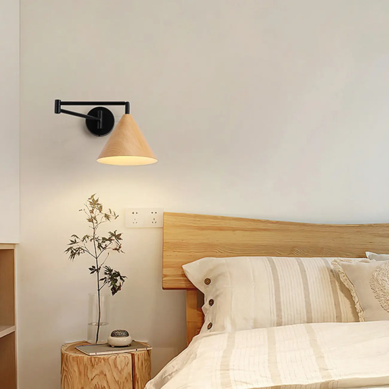 Modern Minimalist Conial Swing Arm Wall Light for Bedside | homeyfad