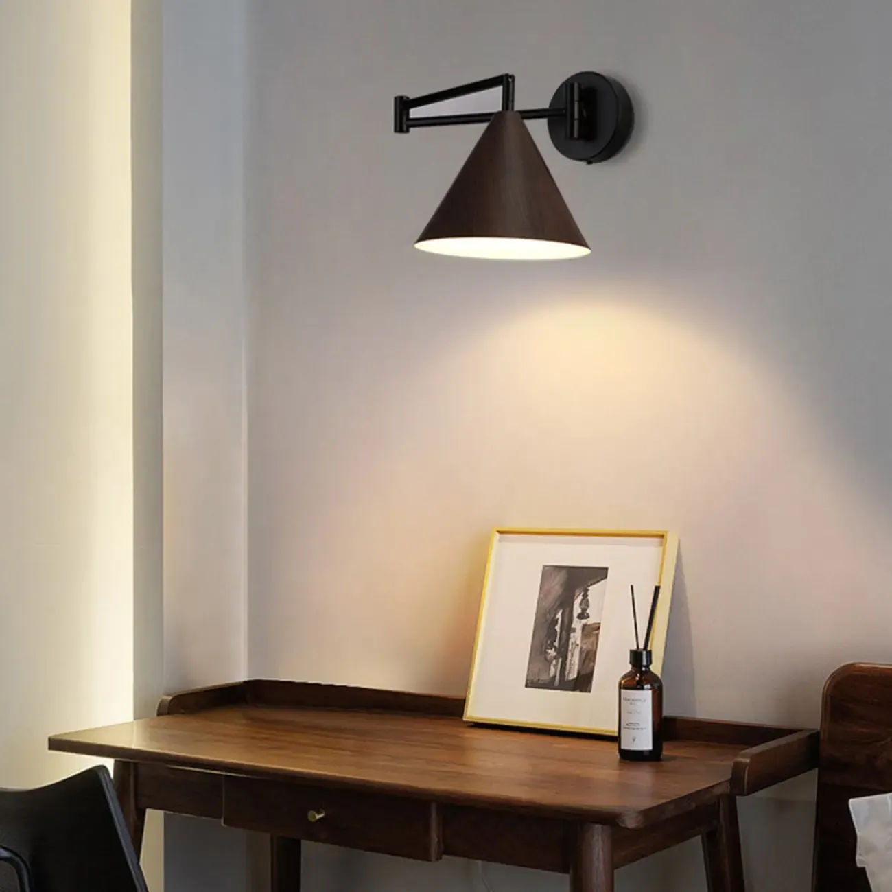 Modern Minimalist Conial Swing Arm Wall Light for Bedside