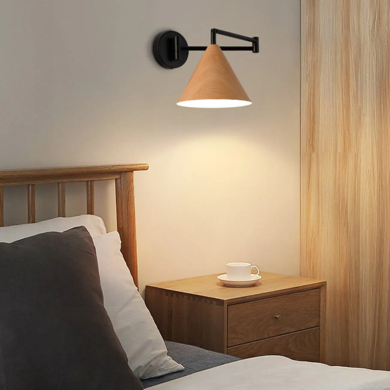 Modern Minimalist Conial Swing Arm Wall Light for Bedside | homeyfad