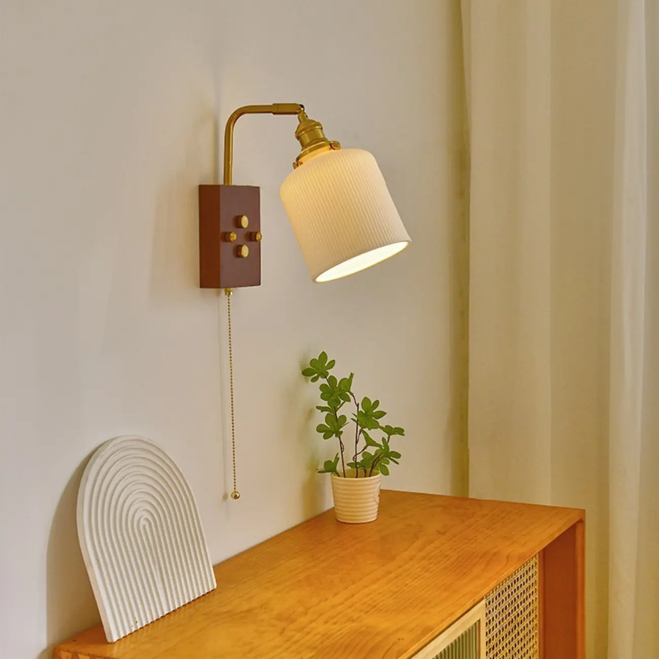 Modern Walnut Wall Light with Ribbed Glass Shade Image - 6 | homeyfad