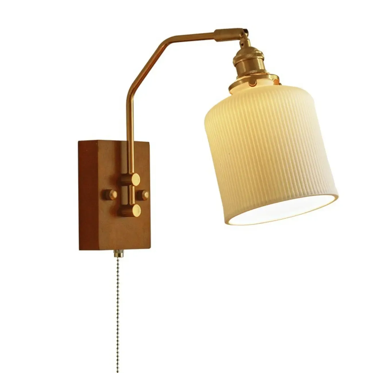 Modern Walnut Wall Light with Ribbed Glass Shade Image - 8