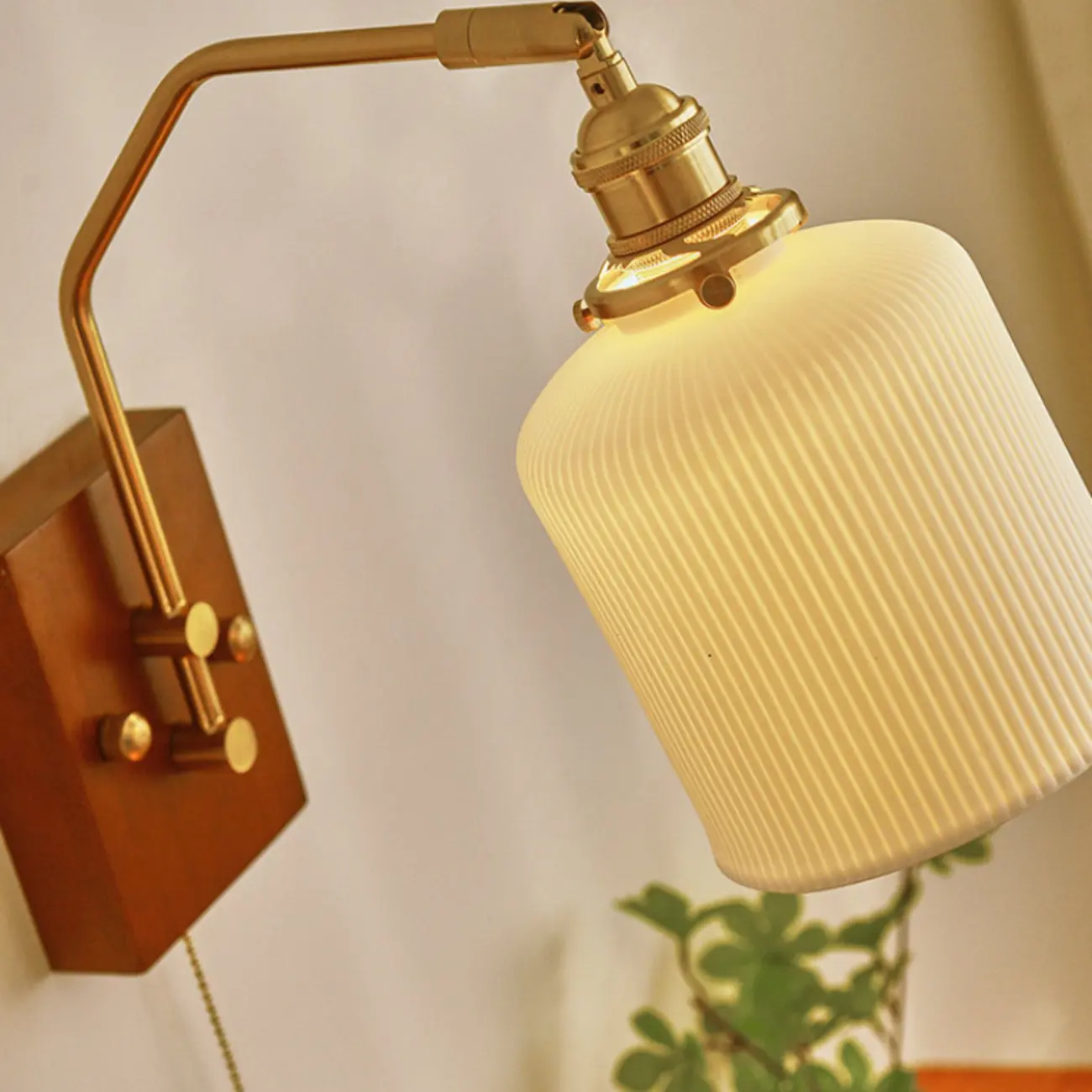 Modern Walnut Wall Light with Ribbed Glass Shade Image - 9 | homeyfad