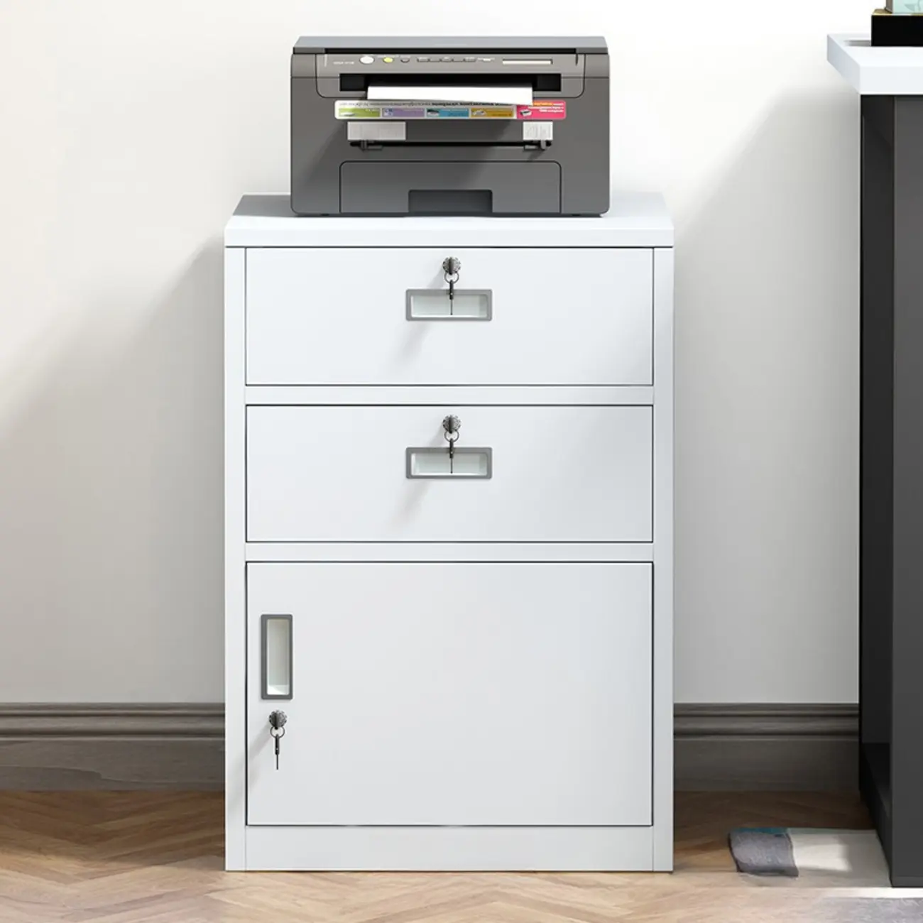 Elegant Steel Filing Cabinet with Secure Locking Drawers for Office Image - 2 | homeyfad