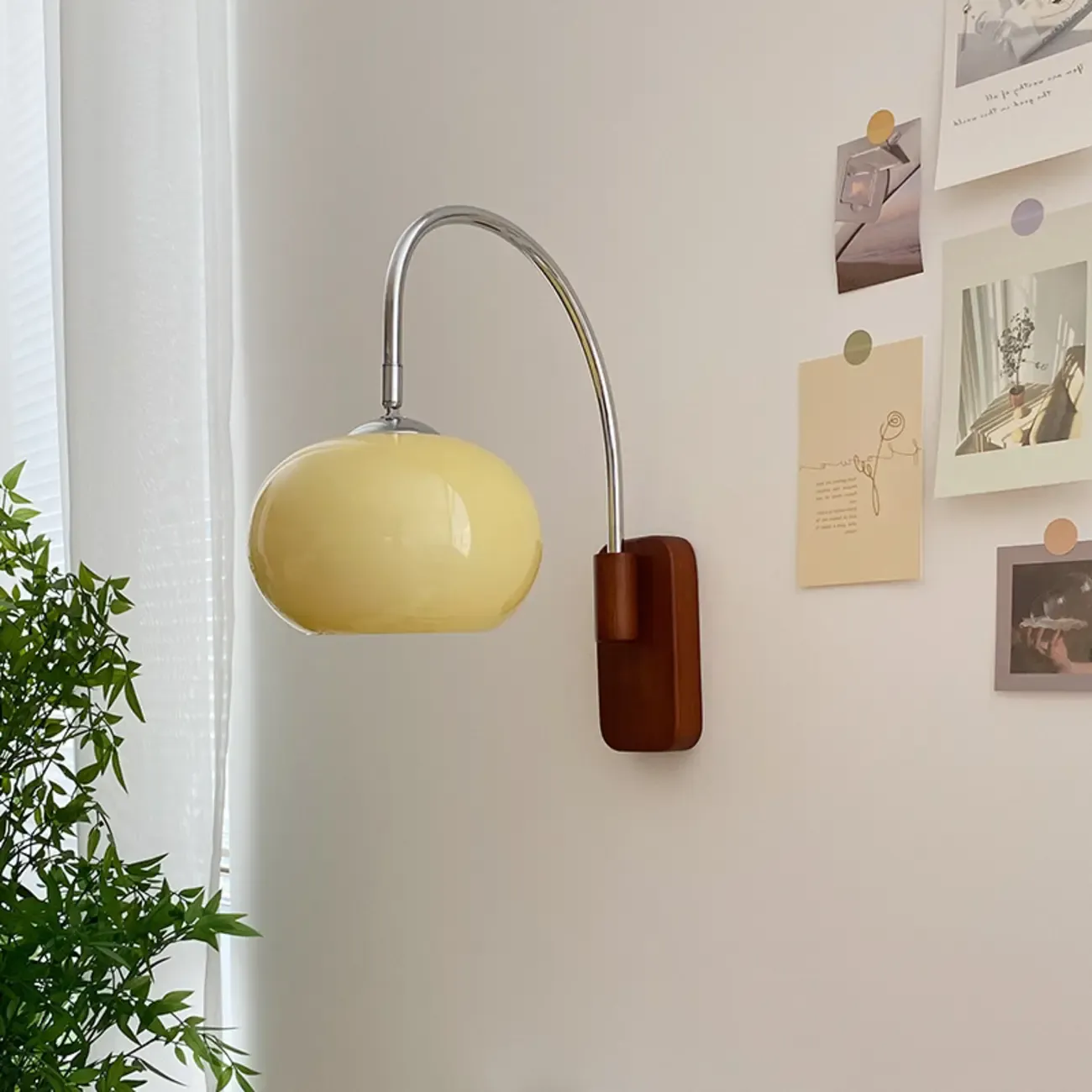 Modern Wall Light with Wooden Base and Glass Shade Image - 3