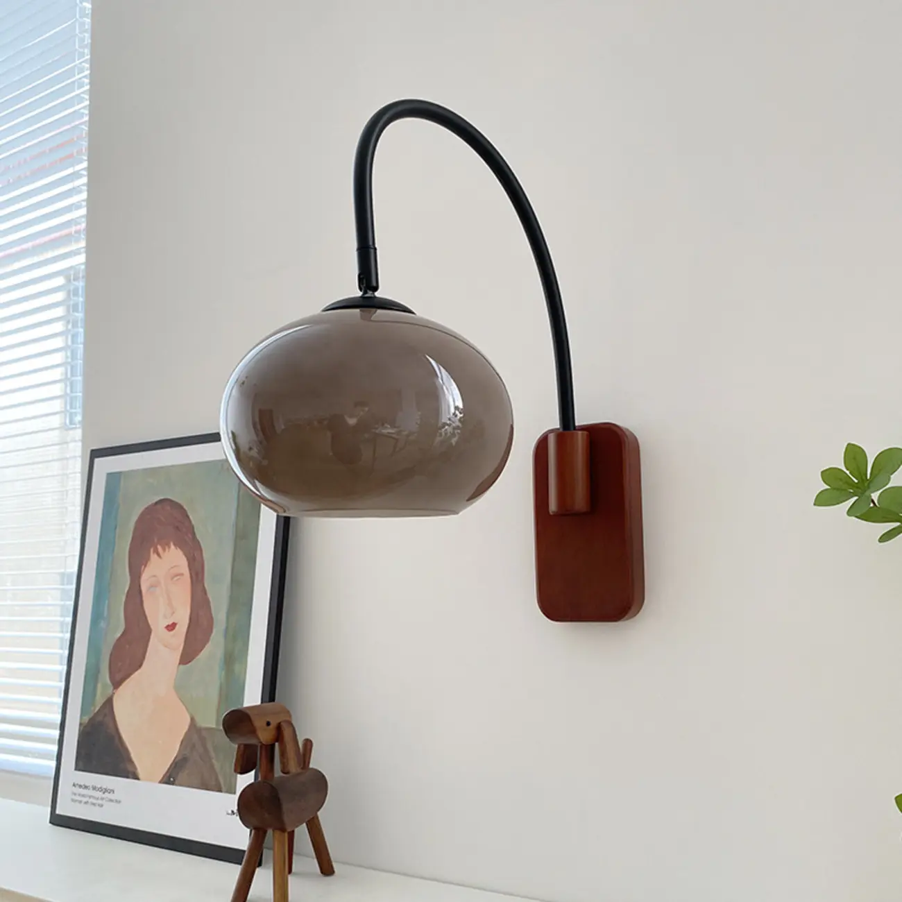 Modern Wall Light with Wooden Base and Glass Shade Image - 4 | homeyfad