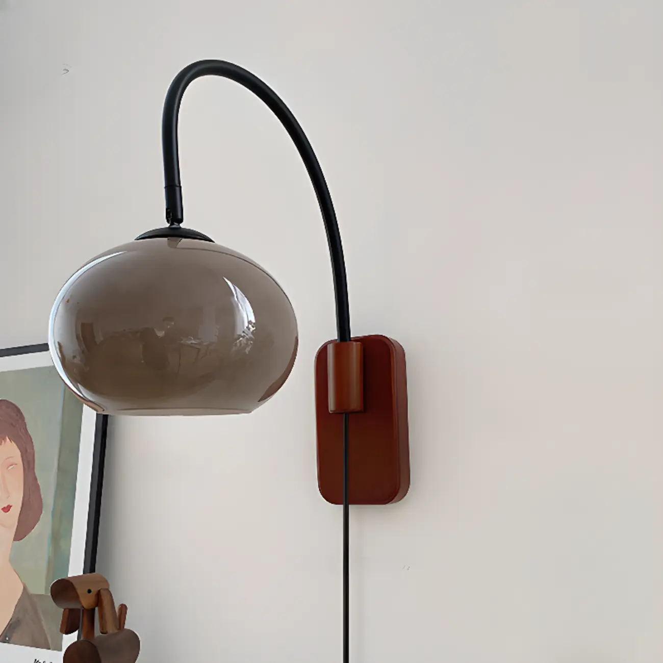 Modern Wall Light with Wooden Base and Glass Shade Image - 9 | homeyfad
