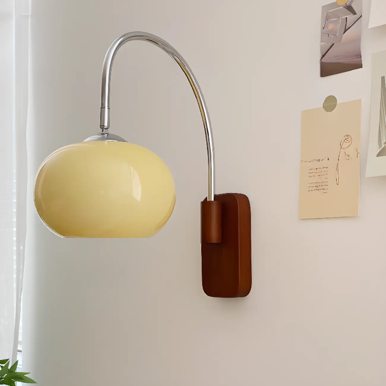 Modern Wall Light with Wooden Base and Glass Shade Image - 11 | homeyfad