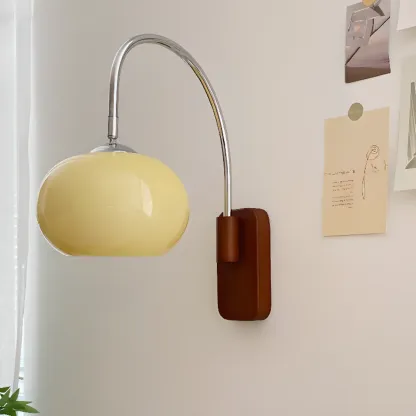 Modern Wall Light with Wooden Base and Glass Shade Image - 11
