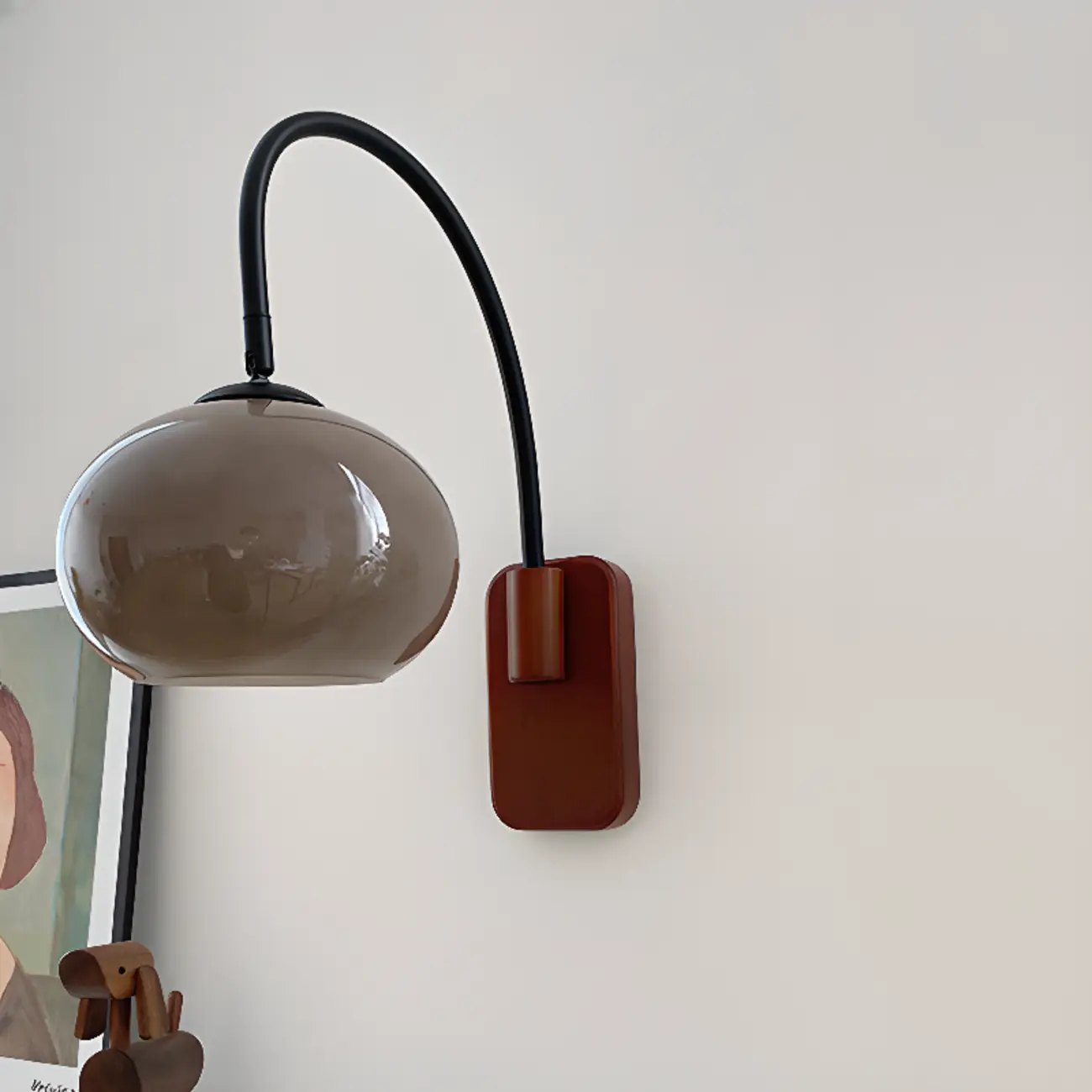 Modern Wall Light with Wooden Base and Glass Shade Image - 12 | homeyfad