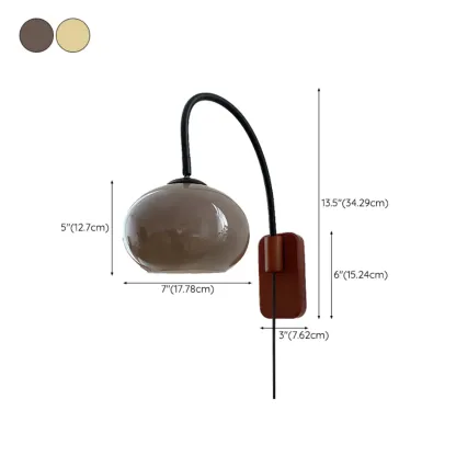 Modern Wall Light with Wooden Base and Glass Shade #size