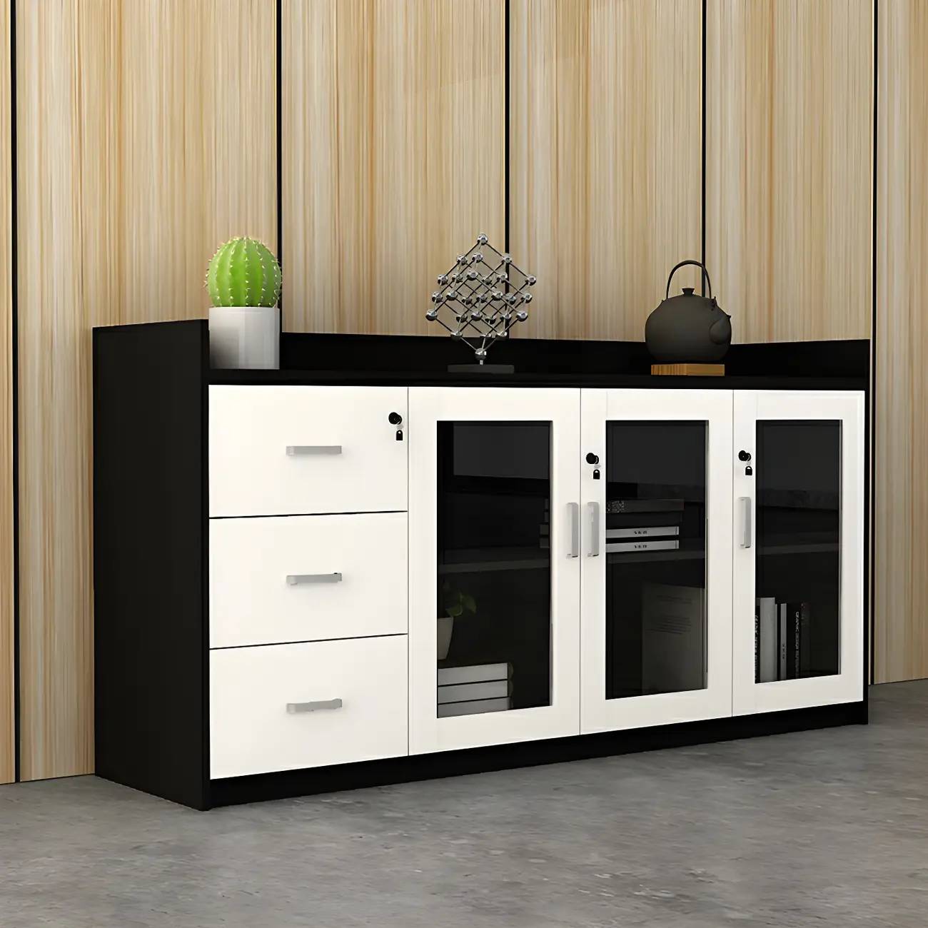 Minimalist Black Modern Filing Cabinet with Lock and Shelves Image - 1 | homeyfad