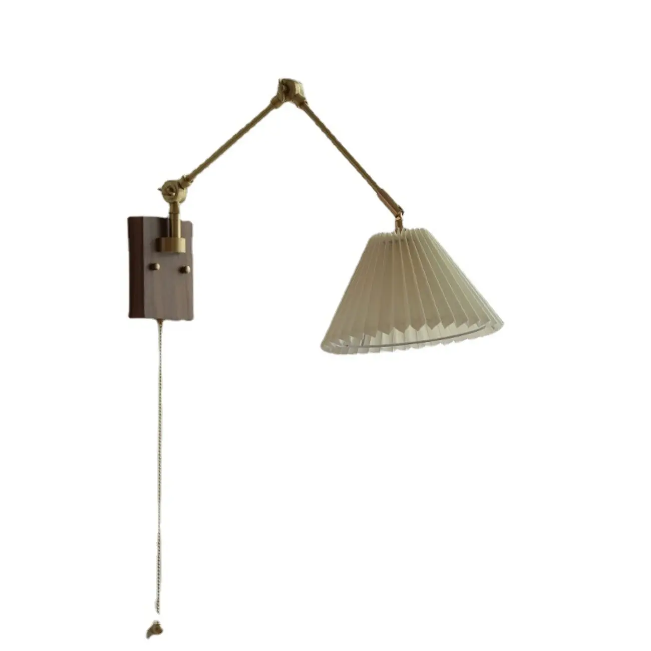 Vintage Swing Arm Wall Light with Pleated Fabric Shade Image - 5 | homeyfad