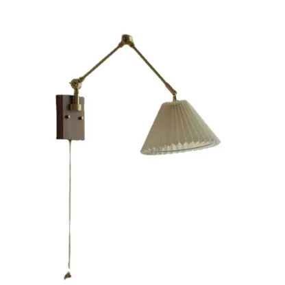 Vintage Swing Arm Wall Light with Pleated Fabric Shade Image - 5