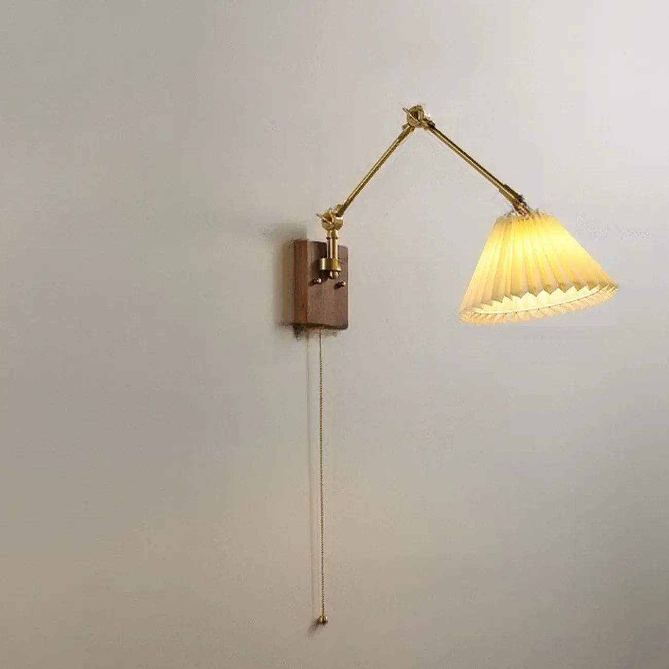 Vintage Swing Arm Wall Light with Pleated Fabric Shade Image - 6 | homeyfad