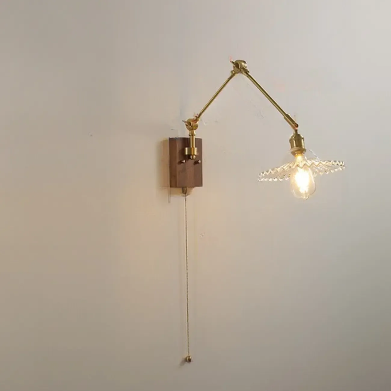 Vintage Swing Arm Wall Light with Pleated Fabric Shade Image - 10