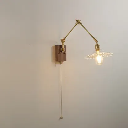 Vintage Swing Arm Wall Light with Pleated Fabric Shade Image - 10