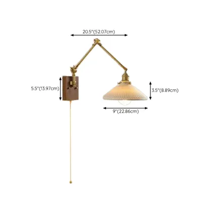 Vintage Swing Arm Wall Light with Pleated Fabric Shade #size