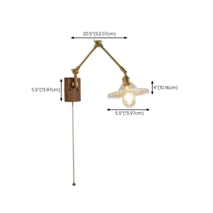 Vintage Swing Arm Wall Light with Pleated Fabric Shade Image - 16