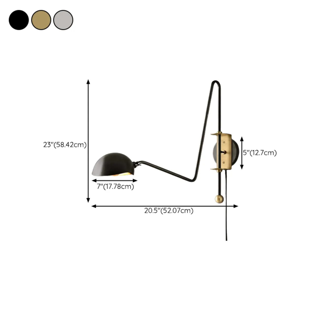 Industrial Dome-Shaped Swing Arm Wall Light for Bedroom Decor #size | homeyfad