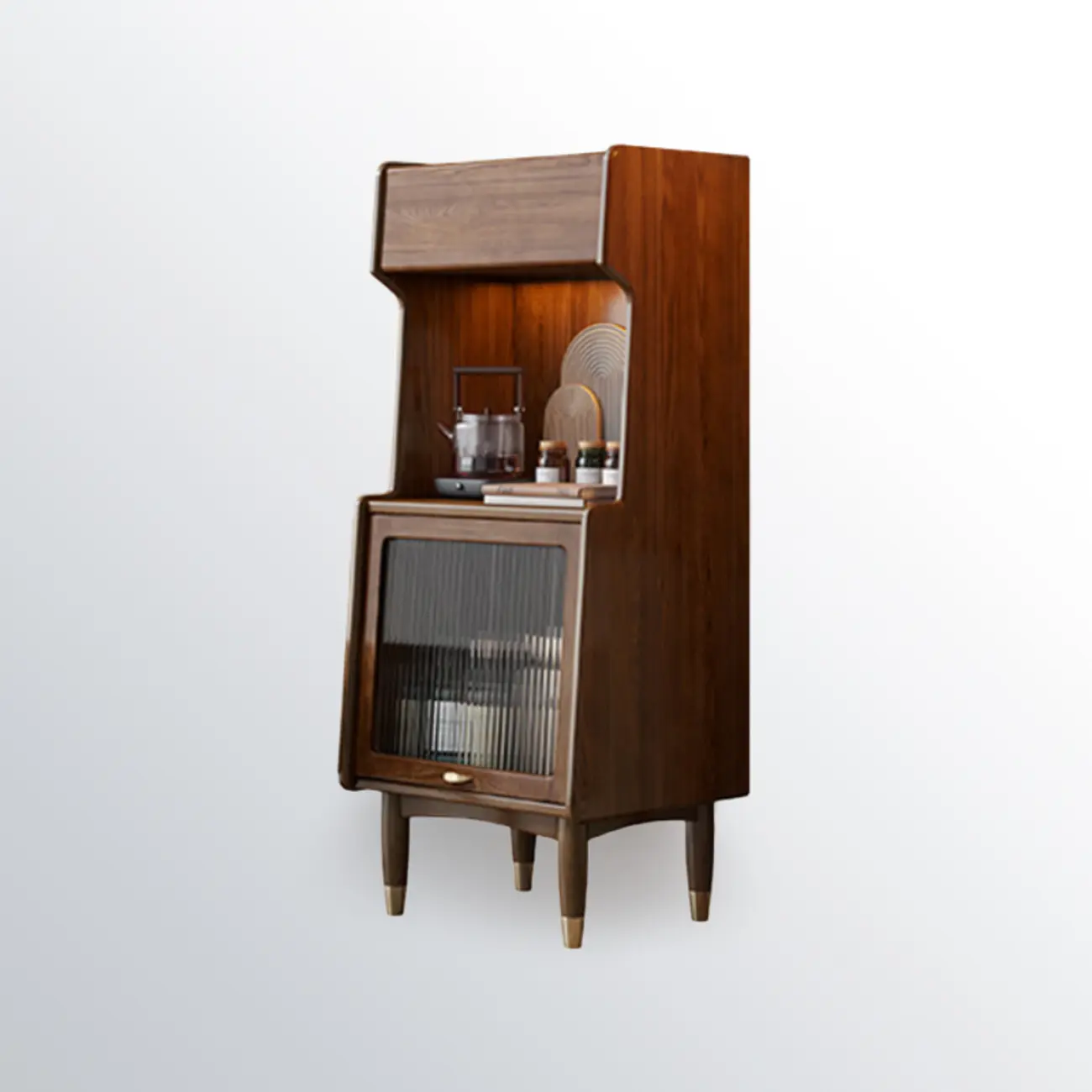 Modern Wooden Brown Wine Cabinet for Living Room Display Image - 4 | homeyfad