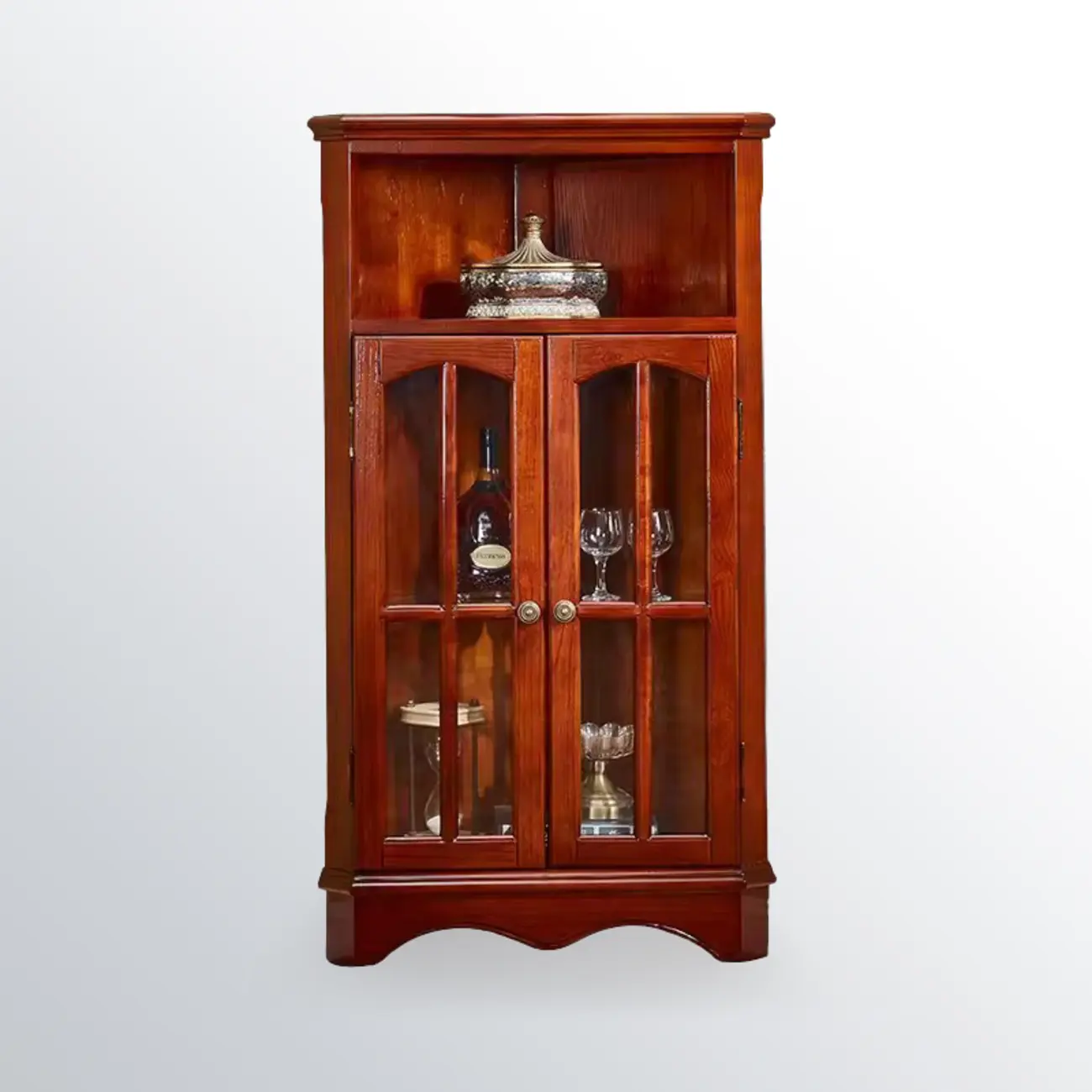 Classic Storage Corner Cabinet with Glass Doors & Shelf Image - 3 | homeyfad