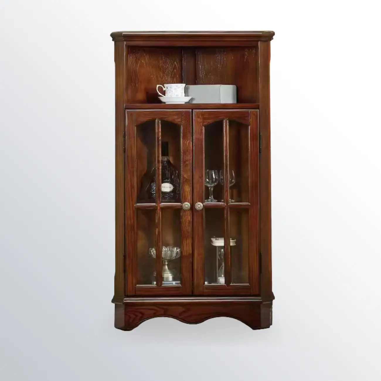 Classic Storage Corner Cabinet with Glass Doors & Shelf Image - 4 | homeyfad