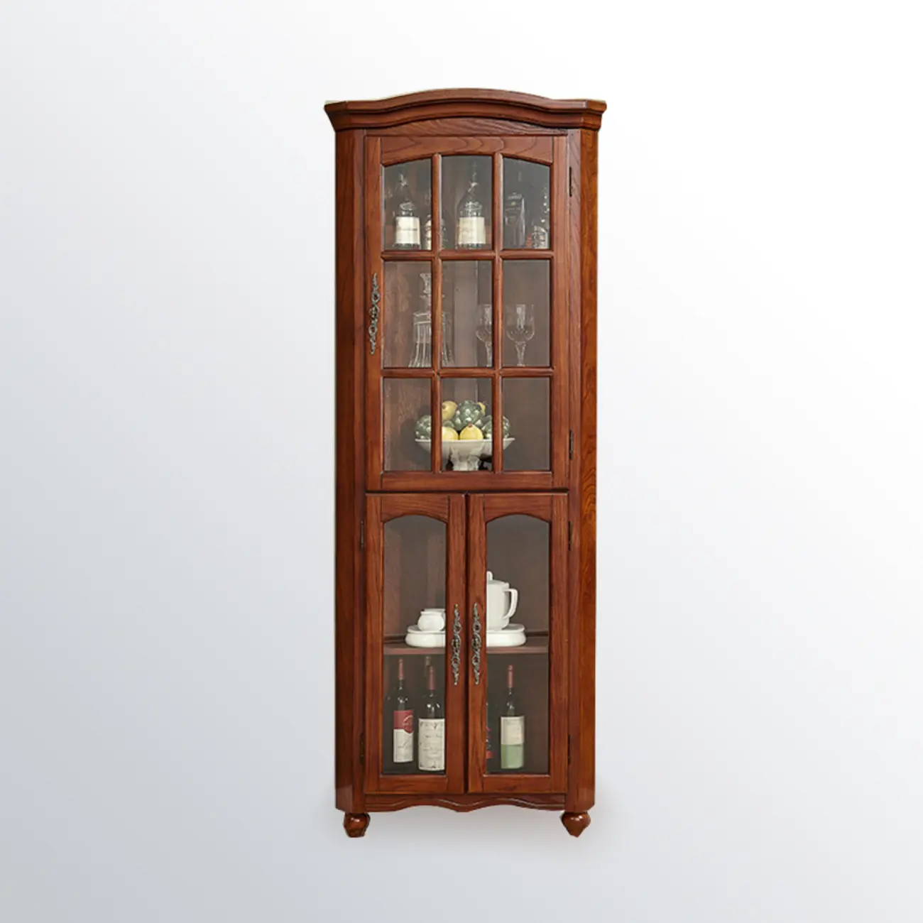 Classic Storage Corner Cabinet with Glass Doors & Shelf Image - 7 | homeyfad